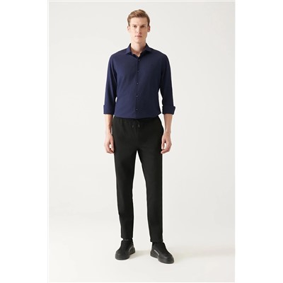 Avva Erkek Siyah Yandan Cepli Dokuma Bağcıklı Relaxed Fit Rahat Kesim Jogger Pantolon B003005