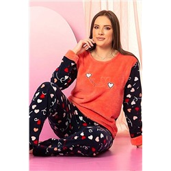 Zigzag İç Giyim Uzun Kol Polar Kışlık Bayan Kadın Pijama Takımı Somon Alt Üst Takım ZG-SFR-PLR