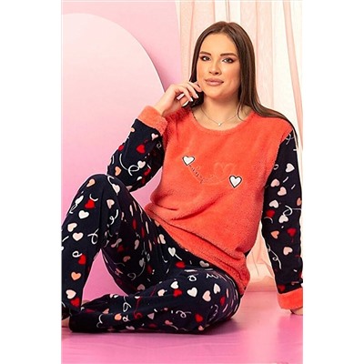 Zigzag İç Giyim Uzun Kol Polar Kışlık Bayan Kadın Pijama Takımı Somon Alt Üst Takım ZG-SFR-PLR