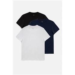 Avva Erkek 3'lü Siyah Beyaz Lacivert %100 Pamuk Bisiklet Yaka Standart Fit Normal Kesim T-shirt E001010