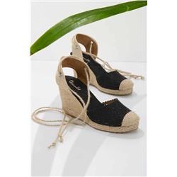 Bambi Siyah Süet Kadın Dolgu Topuklu Ayakkabı K01874012202