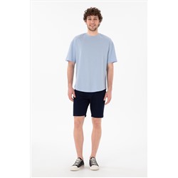 Erkek Long Fit Bisiklet Yaka Açık Mavi Basic Tişört