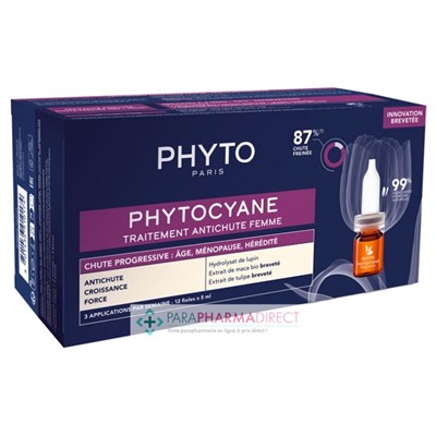 Phyto Phytocyane Traitement Antichute Femme - Chute Progressive - 12 fioles de 5 ml