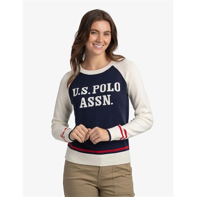 RAGLAN SLEEVE BASEBALL CREW NECK SWEATER