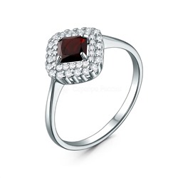 Кольцо из серебра с гранатом и фианитами родированное К50083р404