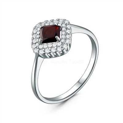Кольцо из серебра с гранатом и фианитами родированное К50083р404