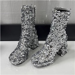 ⭐️Женские ботинки из пайеток на устойчивом каблуке