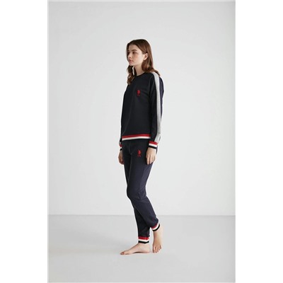 U.S. Polo Assn. Kadın Pamuklu Lacivert Dar Paça Sweatshirt-Eşofman Altı 2'li Pijama Takımı 26944