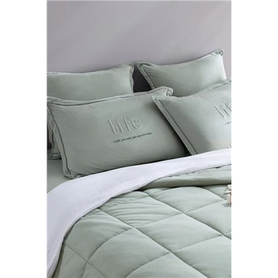 Bobigny Çift Kişilik Pamuklu SuperSoft Comforter Set - Mint Yeşili