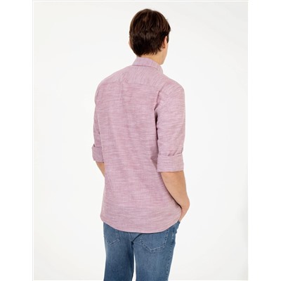 Bordo Slim Fit Keten Görünümlü Gömlek