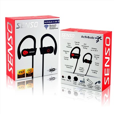 SENSO Bluetooth Headphones, Best Wireless Sports Earphones w/ Mic IPX7 Waterproof HD Stereo Sweatproof Earbuds for Gym Running Workout 8 Hour Battery Noise Cancelling Headsets