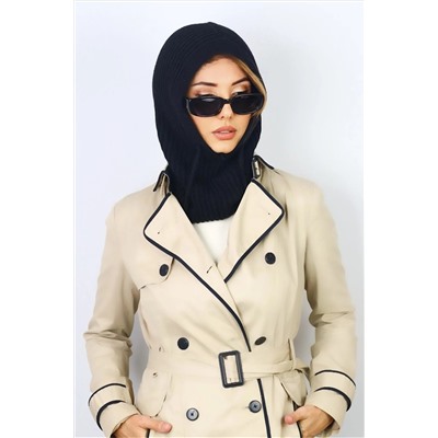 Ritnice Kadın İpli Siyah Balaclava Triko Bere / Başlık 1290