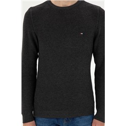 Erkek Slim Fit Bisiklet Yaka Antrasit Melanj Basic Kazak