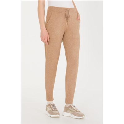 Kadın Camel Melanj Slim Fit Triko Pantolon
