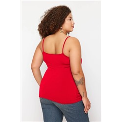 Kırmızı Degaje Yaka Askılı Örme Bluz TBBSS24AF00006