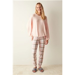 Penti Kadın Lazy Breakfast Slogan Pembe Baskılı Pijama Takımı PNJBQG9323SK-PN74