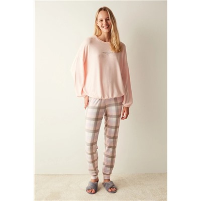 Penti Kadın Lazy Breakfast Slogan Pembe Baskılı Pijama Takımı PNJBQG9323SK-PN74