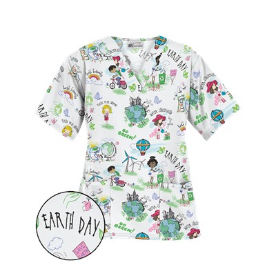 UA Earth Day White Print Scrub Top