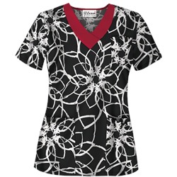 UA Butter-Soft STRETCH Floral Ink Black Print Scrub Top
