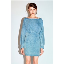 Vestido vaquero efecto doble prenda Azul claro