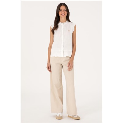Kadın Taş Çizgili Loose Fit Kanvas Pantolon