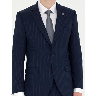 Lacivert Ekstra Slim Fit Çizgili Takım Elbise
