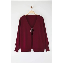 Bordo Fiyonk/Kurdele Detaylı Triko Hırka TBBAW26AV00011