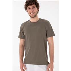 Erkek Regular Fit Bisiklet Yaka Vizon Basic Tişört