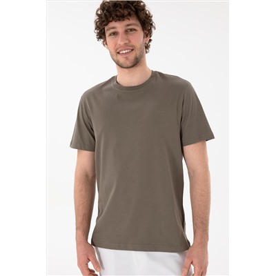 Erkek Regular Fit Bisiklet Yaka Vizon Basic Tişört