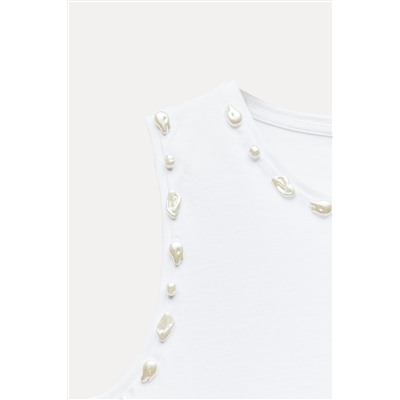 COTTON TOP WITH FAUX PEARLS