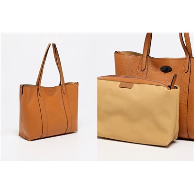 Bolso shopper y neceser de piel Elis Camel y beige