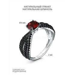 Кольцо из серебра с натуральным гранатом и натуральной шпинелью родированное 925 пробы 1-534рч40416
