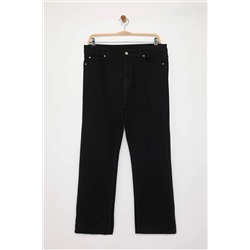 Siyah Yüksek Bel Yırtmaç Detaylı Büyük Beden Jeans TBBAW26CJ00000