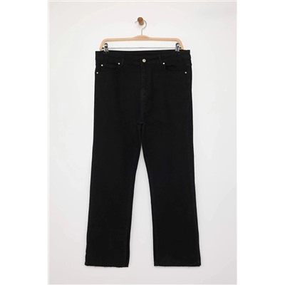 Siyah Yüksek Bel Yırtmaç Detaylı Büyük Beden Jeans TBBAW26CJ00000