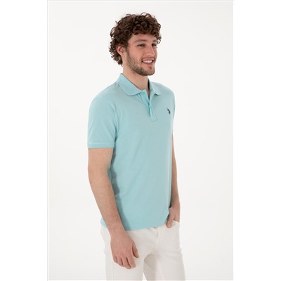 Erkek Slim Fit Polo Yaka Açık Mavi Basic Tişört