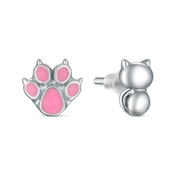 Серьги-пусеты из серебра с эмалью родированные - Лапка и Кошка 2110130