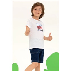 Erkek Çocuk Beyaz Bisiklet Yaka Tişört