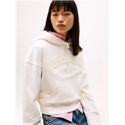 Embroidered Flocked Logo Cropped Hoodie