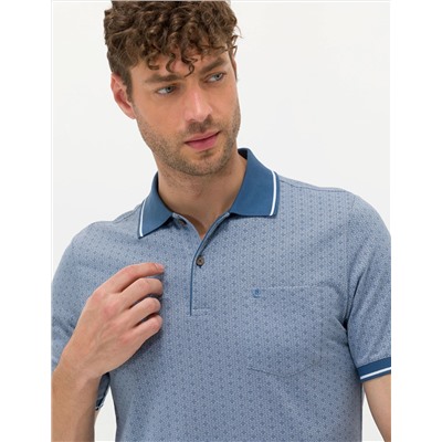 Koyu Mavi Regular Fit Baskılı Polo Yaka Tişört
