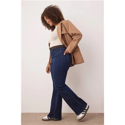 İndigo Yüksek Bel Comfort İspanyol Paça Flare Fit Jeans TBBAW23JE00001