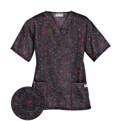 UA Soft Stitch Black Print Scrub Top