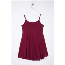 Bordo Şifon Aksesuar Askılı Mini Dokuma Büyük Beden Elbise TBBSS25AH00051