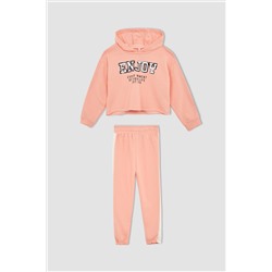 Kız Çocuk Baskı Kapüşonlu Sweatshirt Jogger Eşofman 2'li Takım