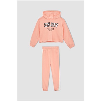 Kız Çocuk Baskı Kapüşonlu Sweatshirt Jogger Eşofman 2'li Takım