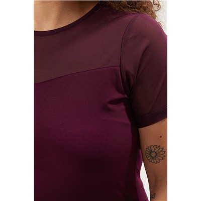 Mürdüm Kalp Yaka Mesh Detaylı Örme Bluz TBBSS24AF00046