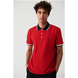 Avva Kırmızı %100 Pamuk Marine Baskılı Regular Fit Polo Yaka T-shirt A31Y1189