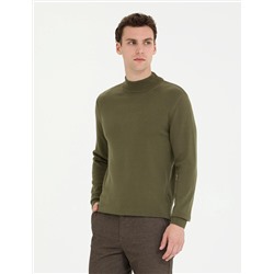 Koyu Haki Slim Fit Yarım Balıkçı Basic Triko Kazak