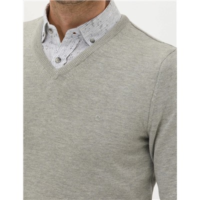 Açık Gri Melanj Slim Fit Basic Kazak