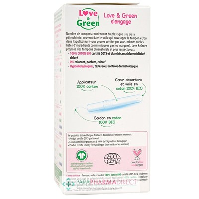 Love&Green Tampons Hypoallergéniques - 100% Coton BIO - Révolution - Super x14