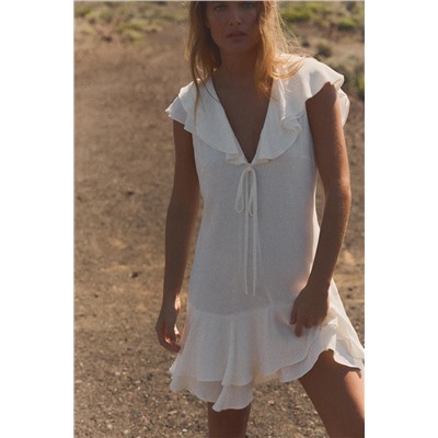 SHORT RUFFLED DRESS WITH TIE